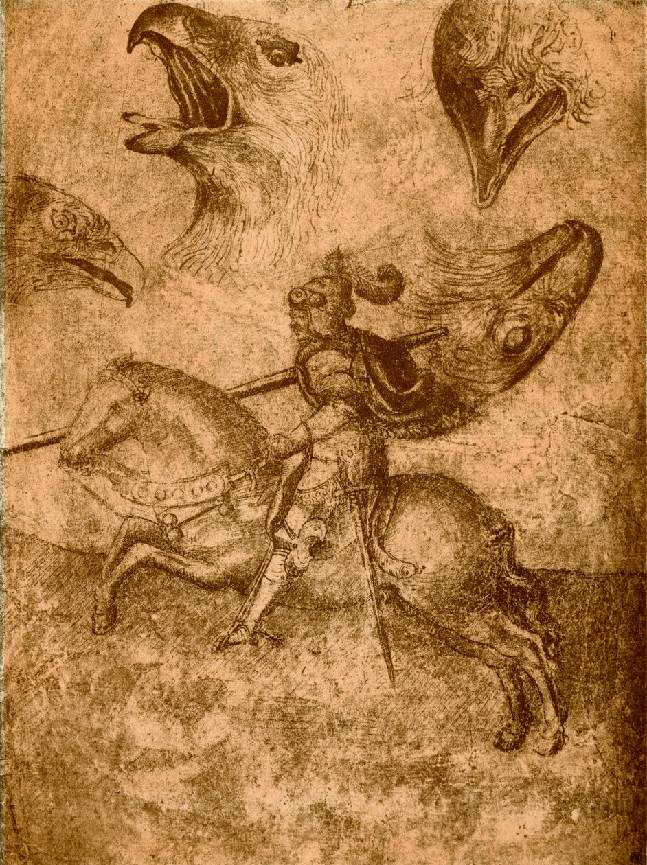 Ritter mit Lanze und Vogelstudien von Paolo Uccello