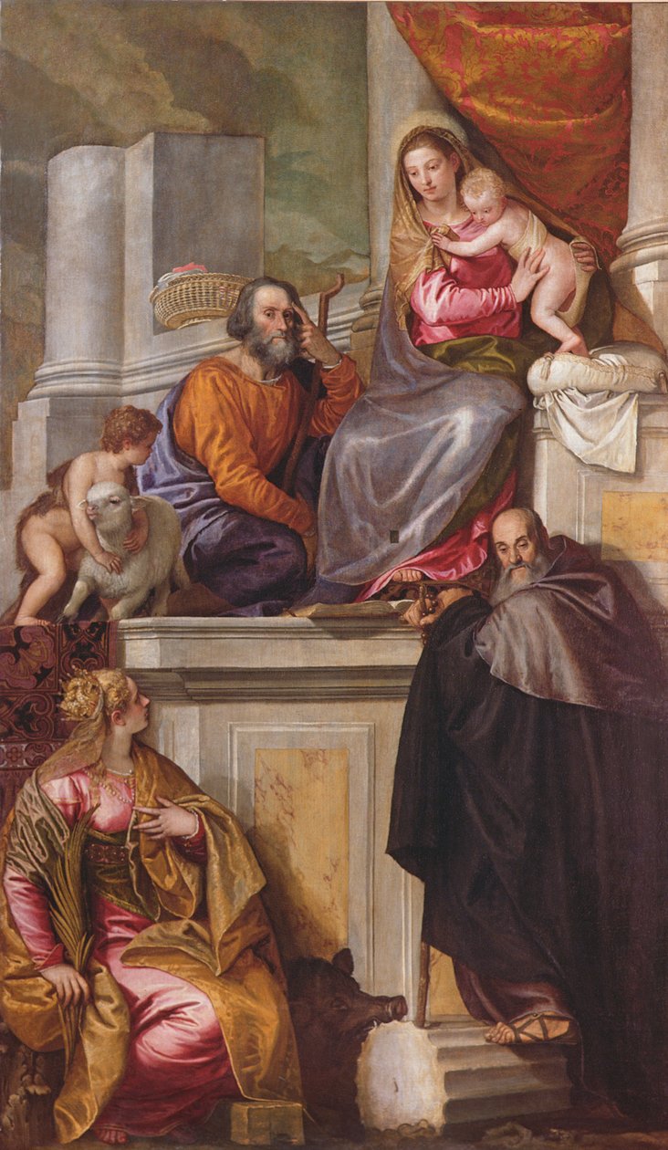 Die Heilige Familie mit St. Johannes dem Täufer, St. Antonius Abt und St. Katharina, 1551 von Paolo Veronese
