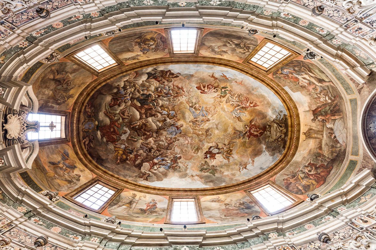 Kathedrale von San Cataldo, Kapelle von San Cataldo, Gewölbe mit der Herrlichkeit von San Cataldo freskiert, Taranto, Apulien von Paolo di Matteis