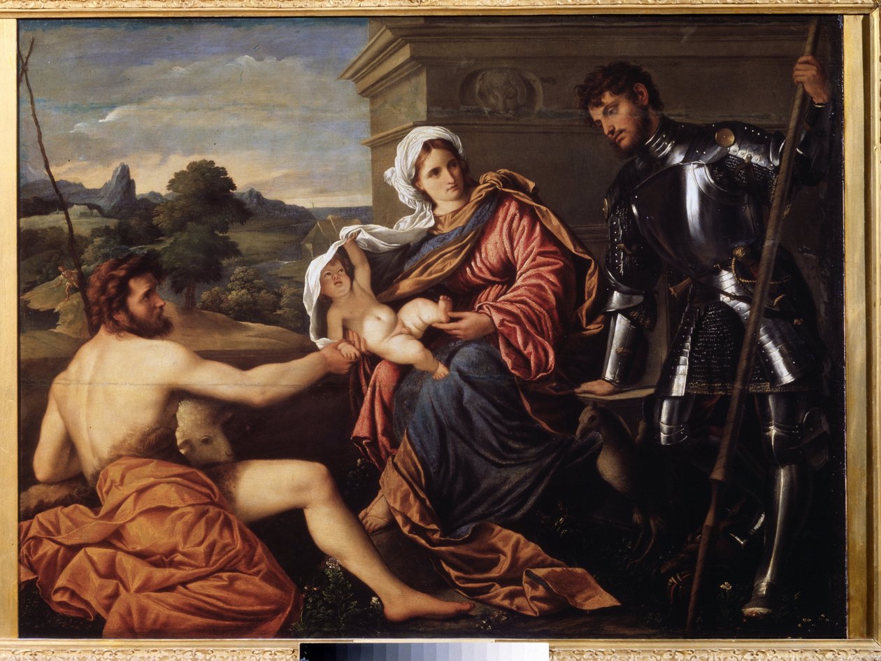 Madonna mit Kind, Johannes dem Täufer und Georg von Paris Bordone