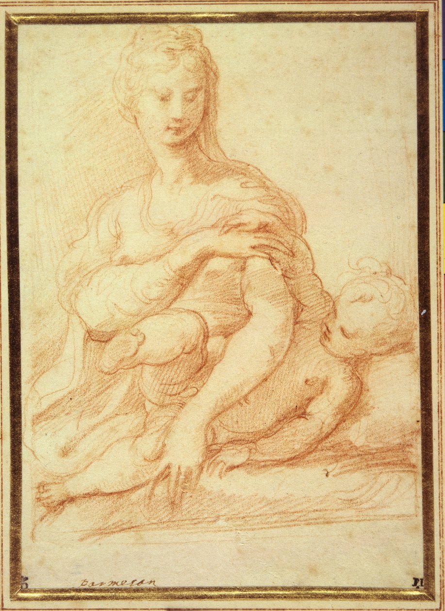 Die Jungfrau spielt mit dem Kind auf ihrem Schoß von Parmigianino