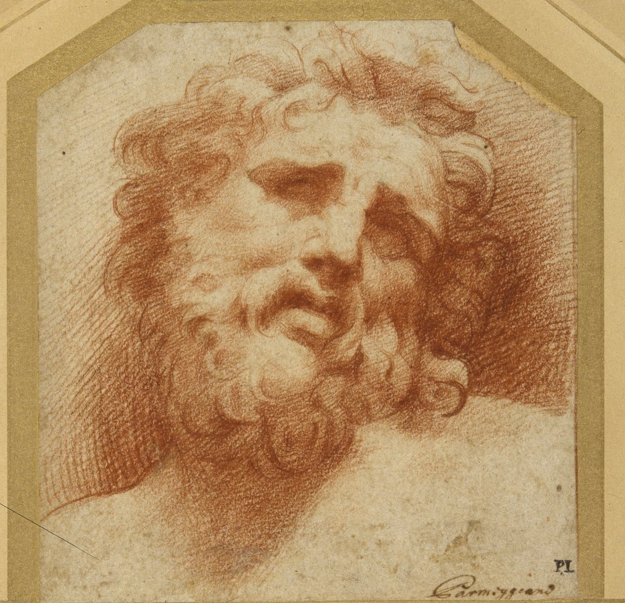 Ein bärtiger Kopf, der nach oben schaut (möglicherweise Laokoon) von Parmigianino