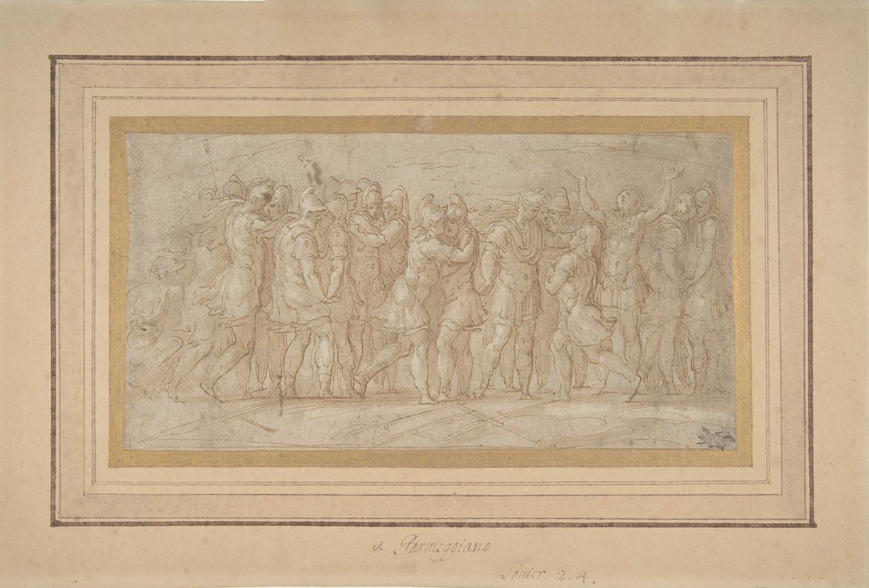 Römische oder griechische Krieger feiern nach einem Sieg, 1503-1540 von Parmigianino
