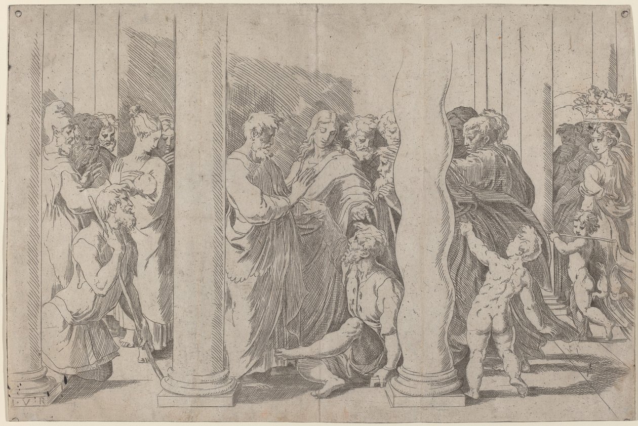 Die Heiligen Petrus und Johannes heilen den Lahmen am Goldenen Tor von Parmigianino after Raphael