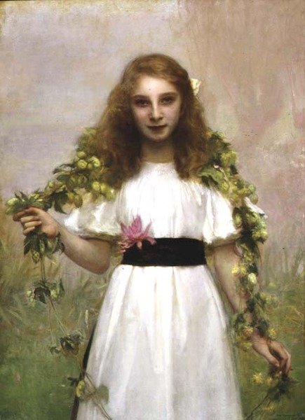 Porträt eines jungen Mädchens mit Blumen von Pascal Adolphe Jean Dagnan-Bouveret