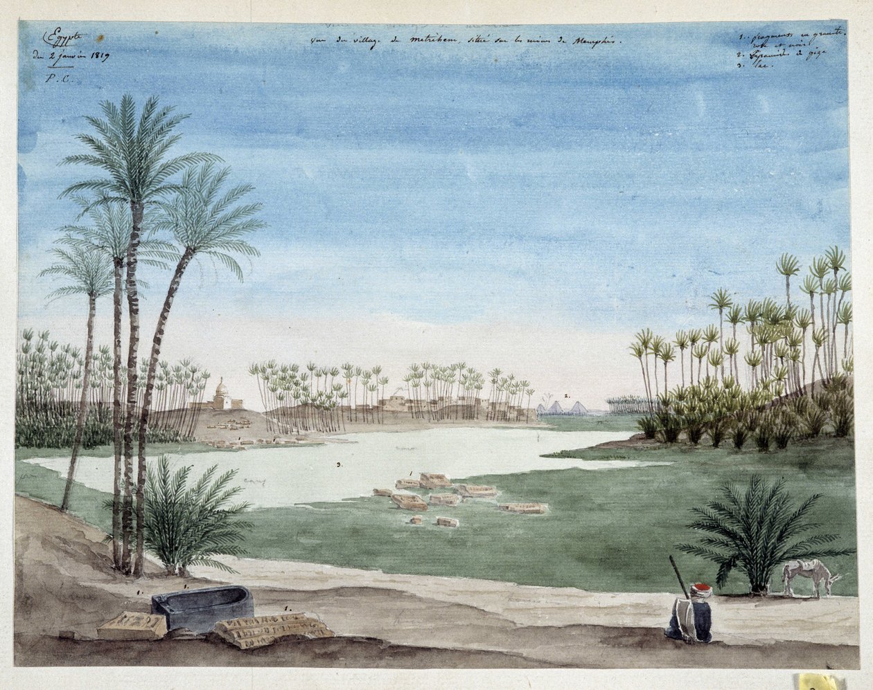 Ägypten: Blick auf das Dorf Metriham bei Memphis. 1819 von Pascal Xavier (after) Coste