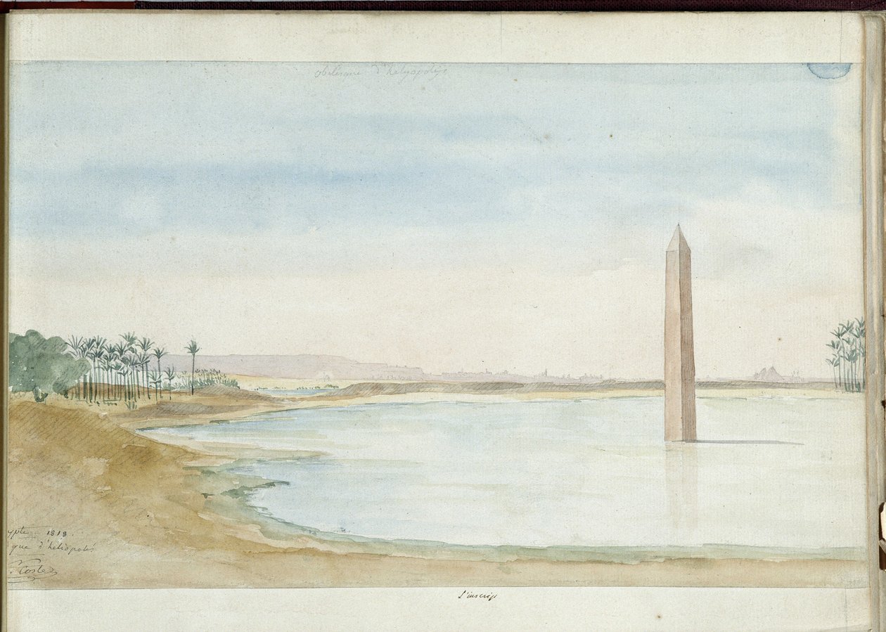 Ansicht des Nils und Obelisk von Sesostris I in Heliopolis, Ägypten von Pascal Xavier (after) Coste