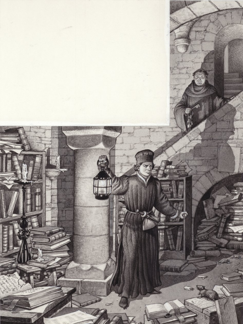 Poggio Bracciolini in der vernachlässigten Bibliothek des Klosters St. Gallen von Pat (1907 95) Nicolle