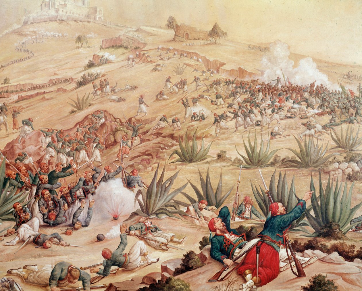 Mexiko-Expedition: „Die Schlacht von Puebla am 5/05/1862 um die Stadt Puebla de los Angeles, zwischen den mexikanischen Armeen unter der Führung von Ignacio Zaragoza und denen des Zweiten Französischen Kaiserreichs unter der Führung von Charles Ferdinand L von Patricio Ramos Ortega