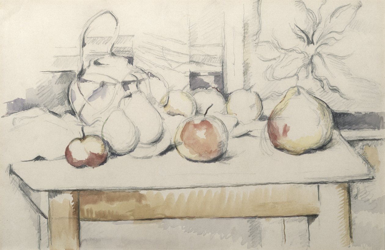Topf mit Ingwer und Früchten auf einem Tisch, ca. 1888-90 von Paul Cézanne