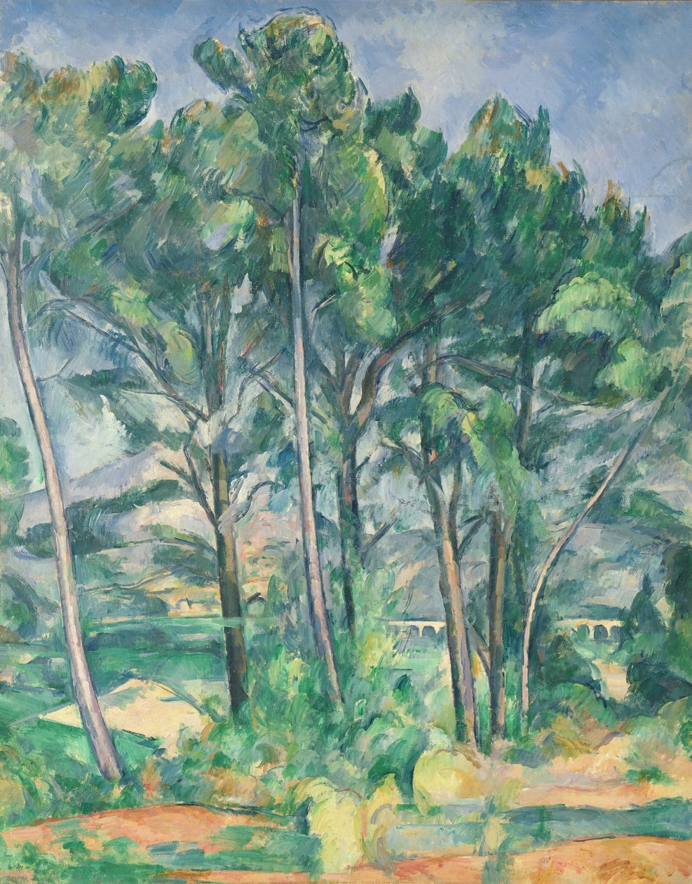 Das Aquädukt (Montagne Sainte-Victoire durch Bäume gesehen), um 1885-87 von Paul Cézanne