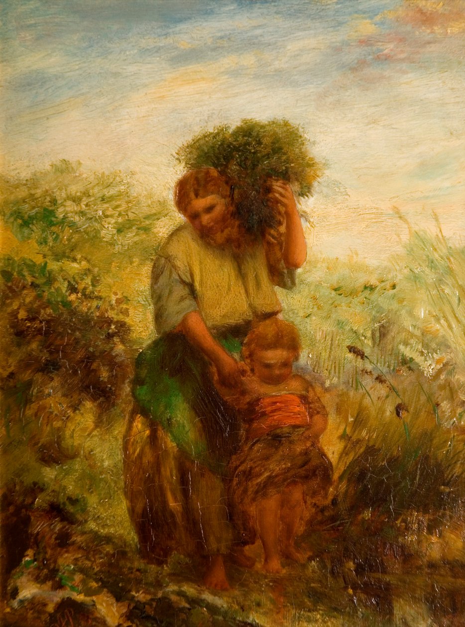 Ginster-Sammler - Kind überquert Gebirgsbach, 1855 von Paul Falconer Poole