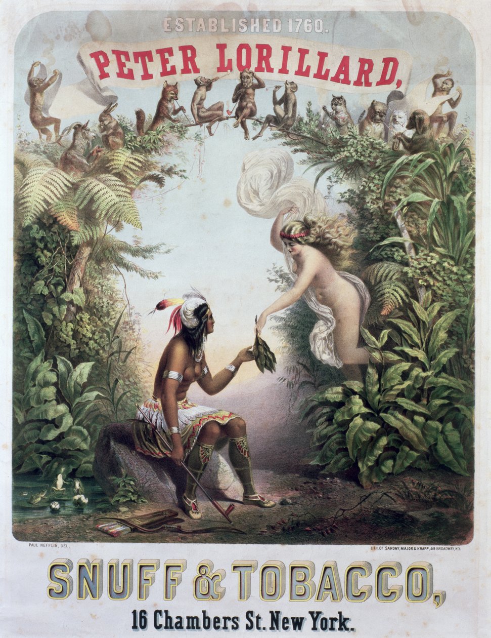 Werbung für Schnupftabak und Tabak, graviert von Sarony, Major und Knapp, New York, ca. 1860 von Paul Nefflin
