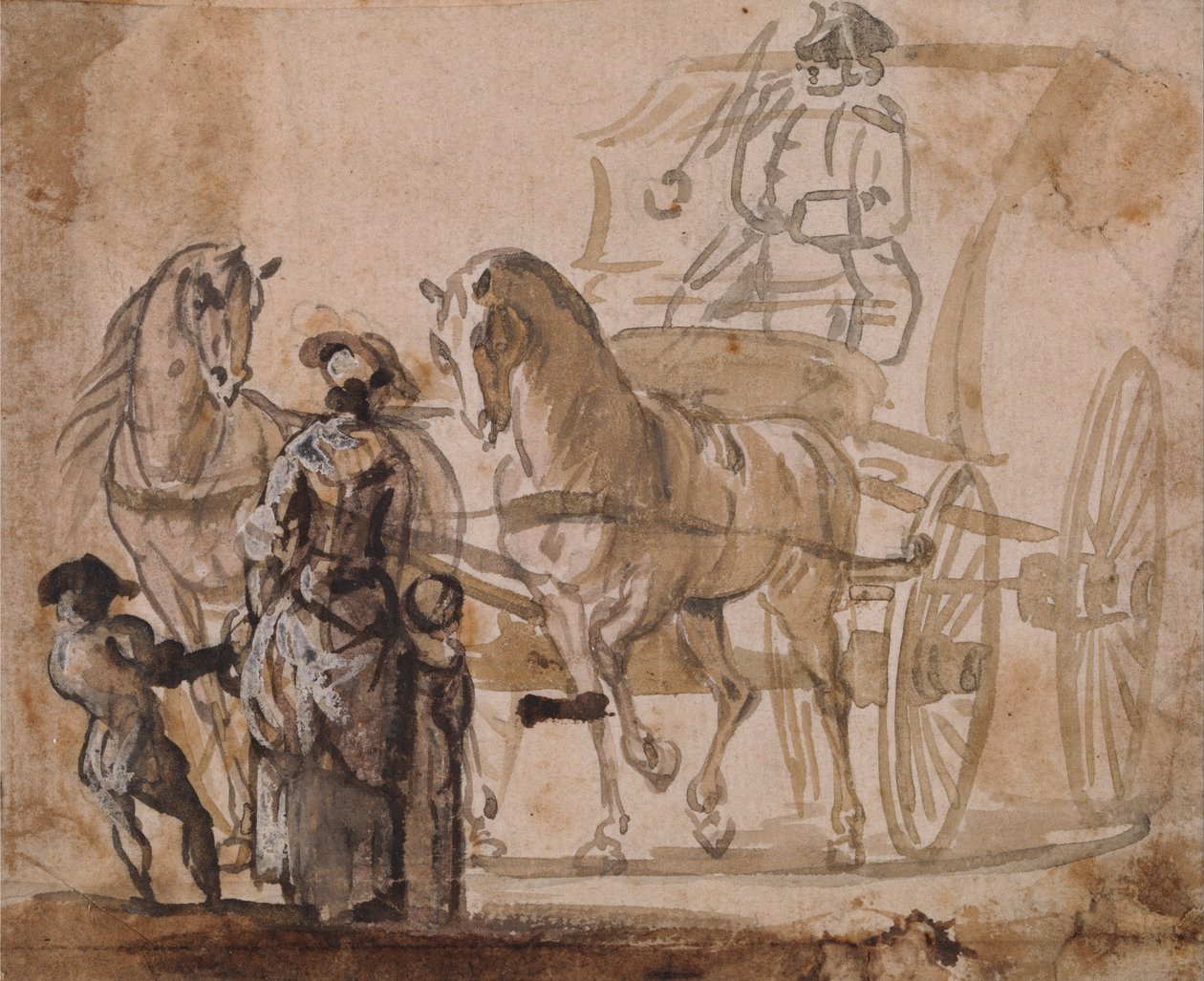Eine Kutsche mit Gespann und Kutscher von Paul Sandby