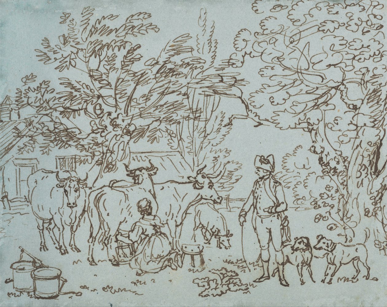 Landschaft mit einer Milchmagd und einem Schönling von Paul Sandby
