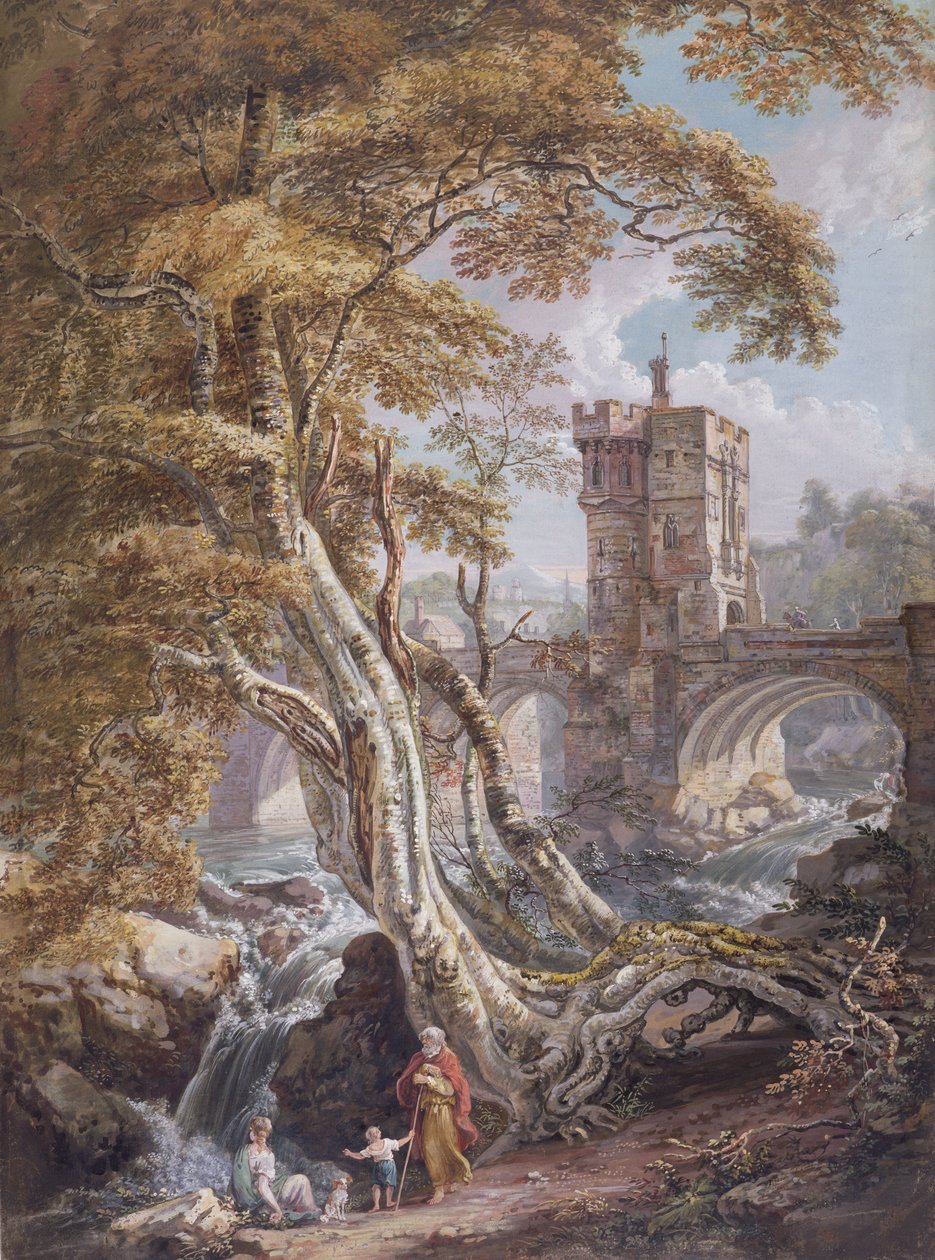 Ansicht der alten walisischen Brücke, Shrewsbury, ca. 1770 von Paul Sandby
