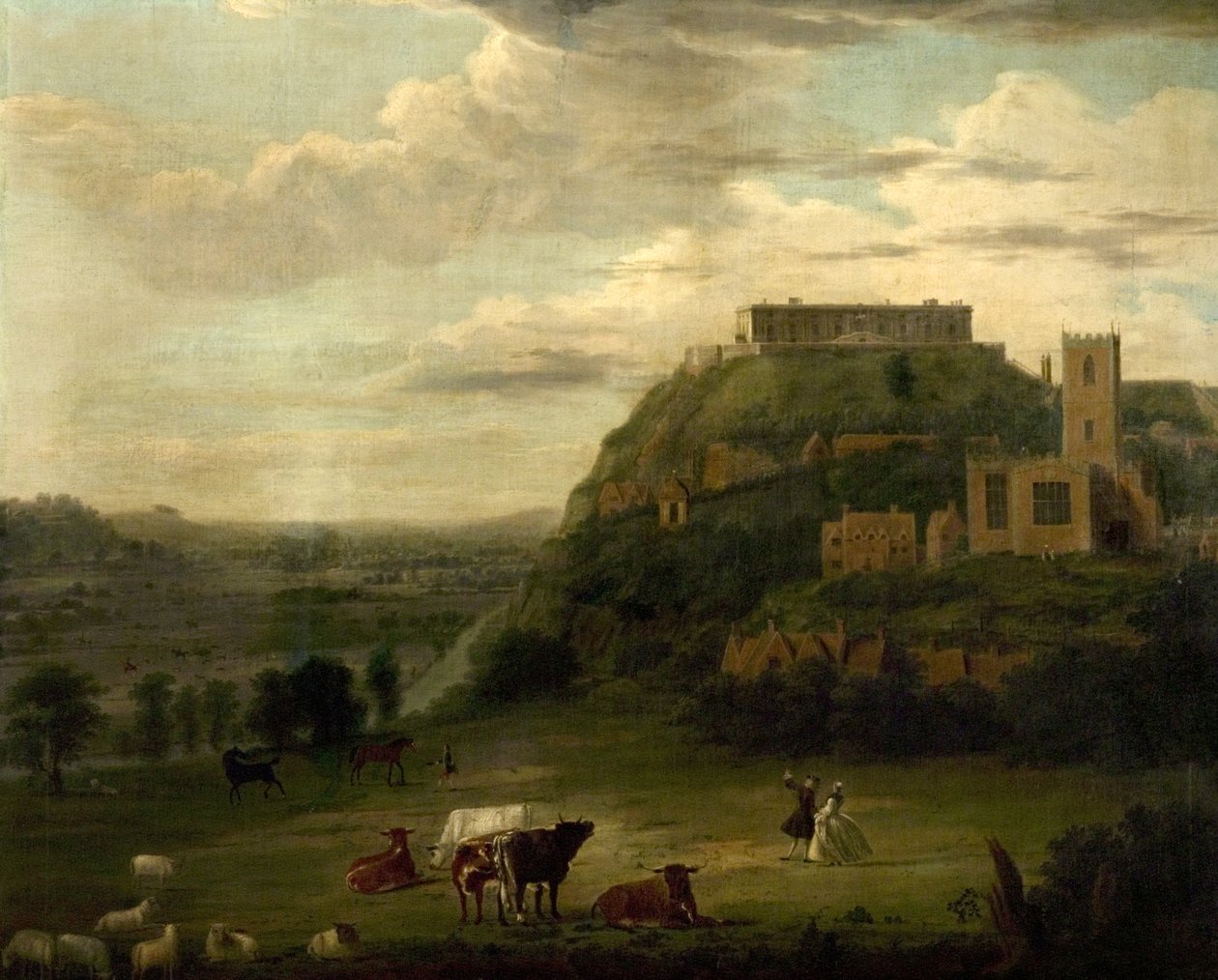 Ansicht von Nottingham Castle mit der St. Nicholas Kirche und Häusern, ca. 1742-50 von Paul Sandby