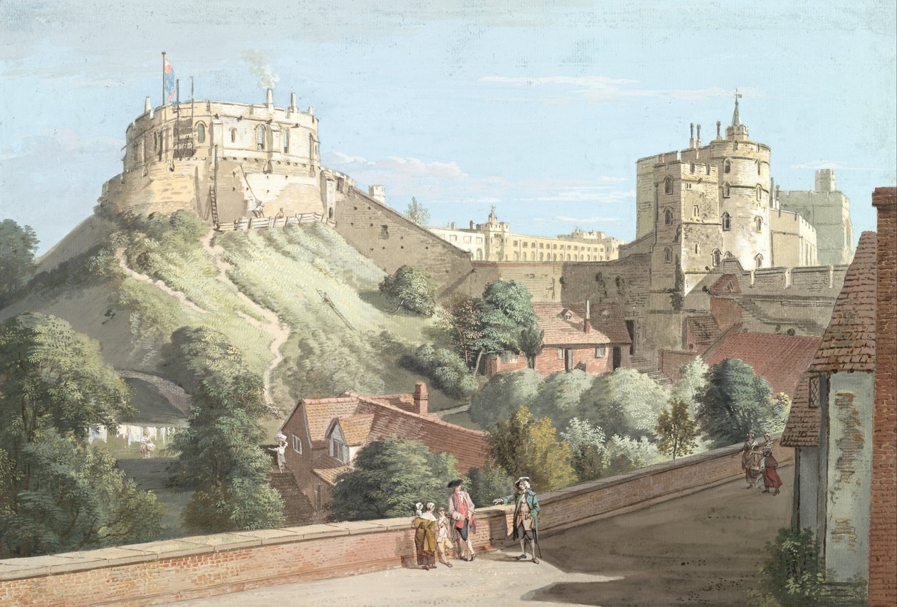 Schloss Windsor: Der Runde Turm, Königshof und Teufelsturm vom Schwarzen Stab von Paul Sandby
