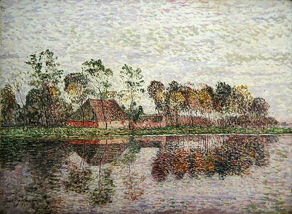 Süddeutscher Bauernhof mit vielen Bäumen und einem Fluss von Paul Baum