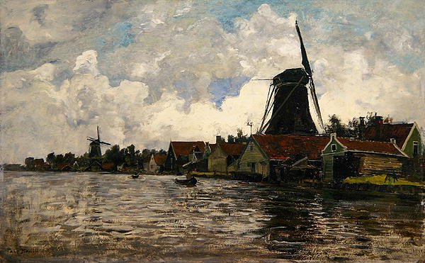 Holland, Flusslandschaft mit zwei Windmühlen von Paul Baum