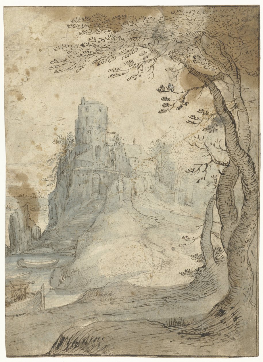 Landschaft mit einer Burg auf einem Felsen von Paul Bril (circle of)