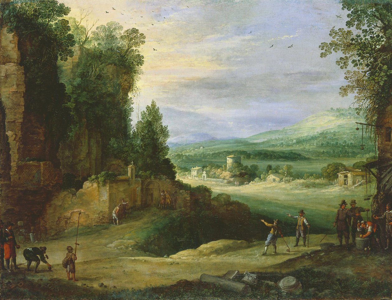 Landschaft mit Männern beim Spiel „Mail à la Chicane“ von Paul Bril