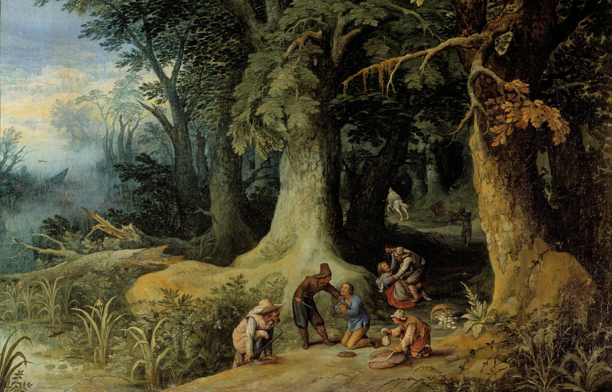Waffenangriff im Wald (Gruppe von Straßenräubern) von Paul Bril