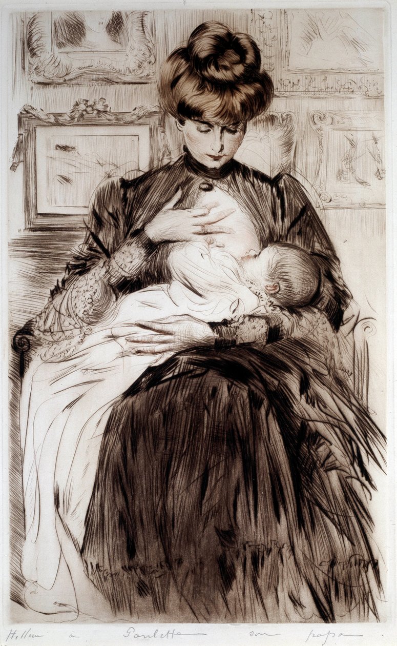 Mutterschaft. Zeichnung von Paul Helleu (1859-1927), 20. Jahrhundert. Bayonne, Musée Bonnat von Paul Cesar Helleu