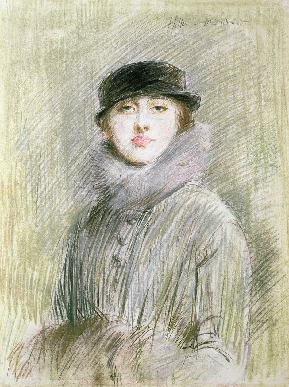 Porträt einer Dame mit Pelzkragen und Muff, 20. Jahrhundert (Zeichnung) von Paul Cesar Helleu