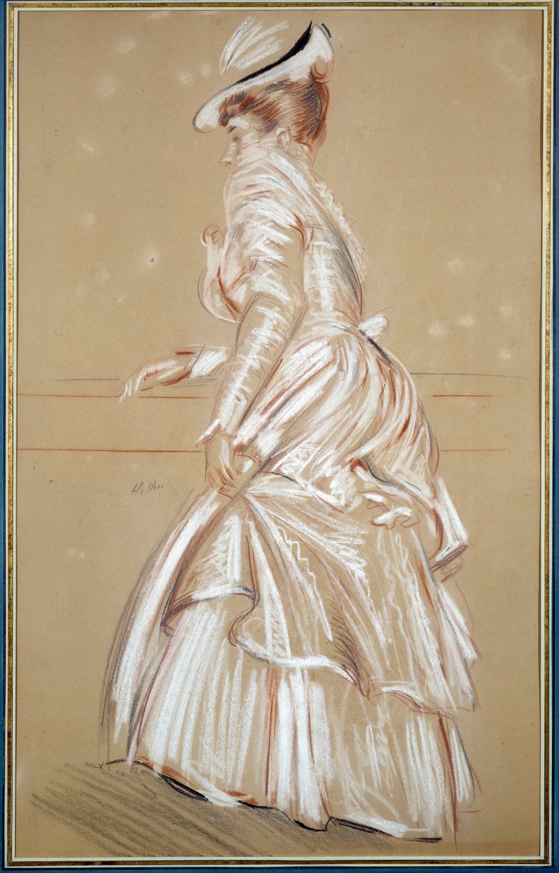 Porträt einer Frau in Weiß, Zeichnung von Paul Helleu, 20. Jahrhundert, Bayonne, Musee Bonnat von Paul Cesar Helleu