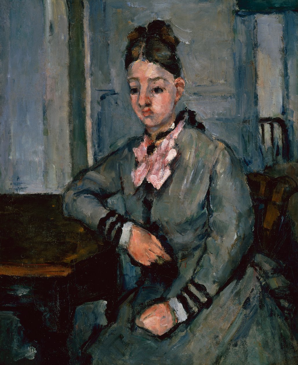 Madame Cezanne, die sich auf einen Tisch lehnt, ca. 1873 von Paul Cézanne