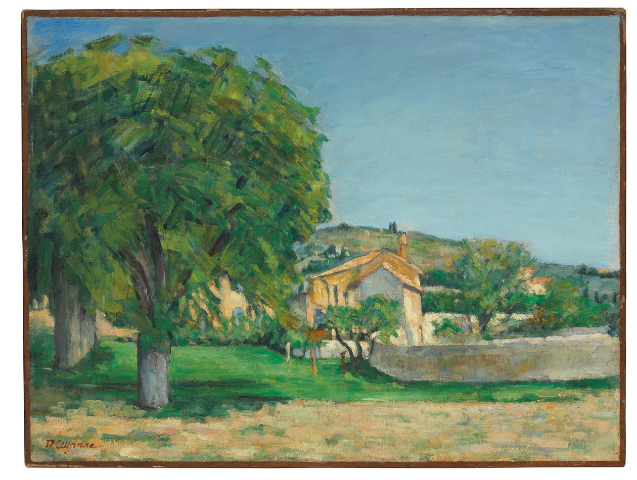 Kastanienbäume und Bauernhof in Jas de Bouffan, ca. 1876 von Paul Cézanne