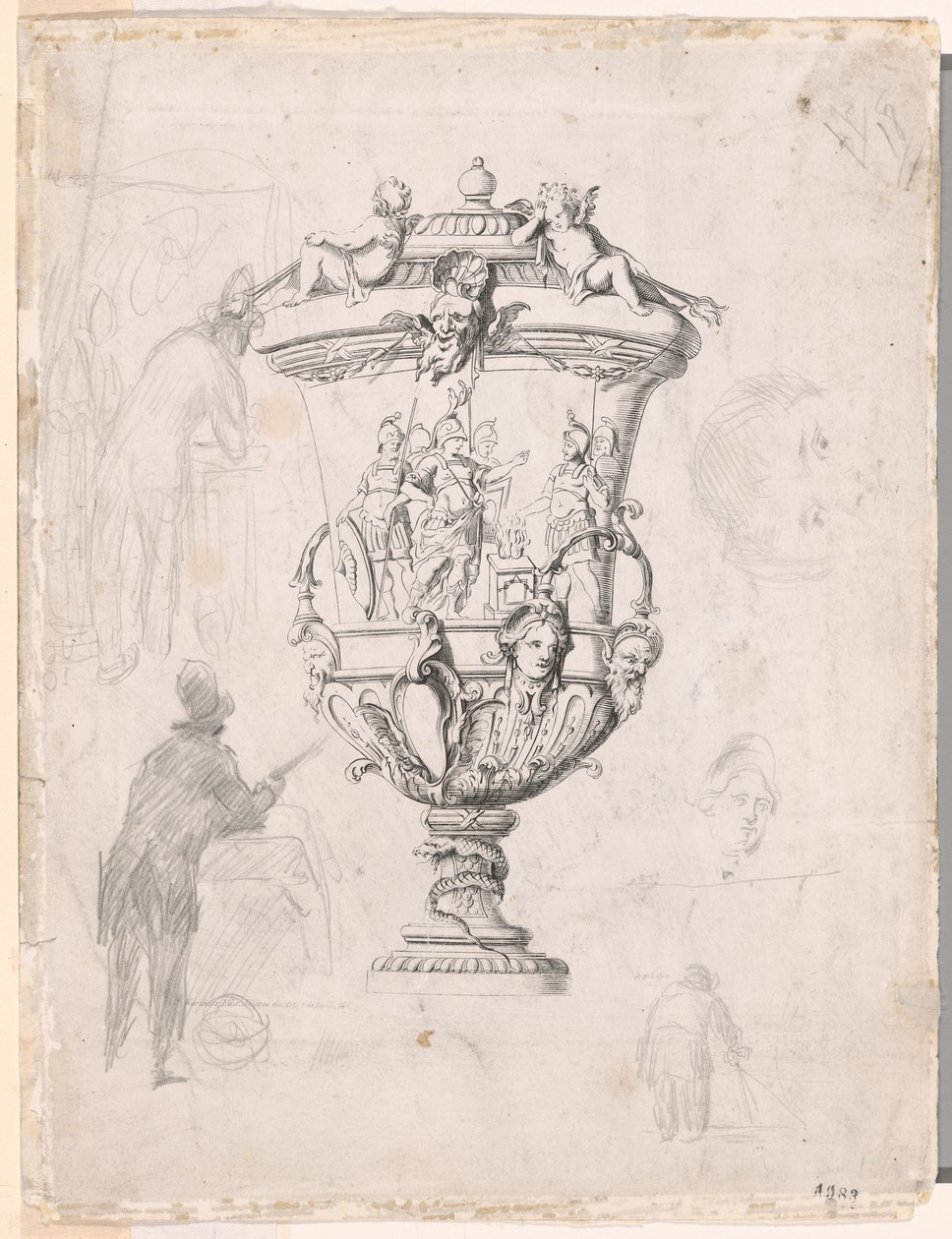 Figurenstudien um eine Gravur einer Zier-Vase von Paul Cézanne