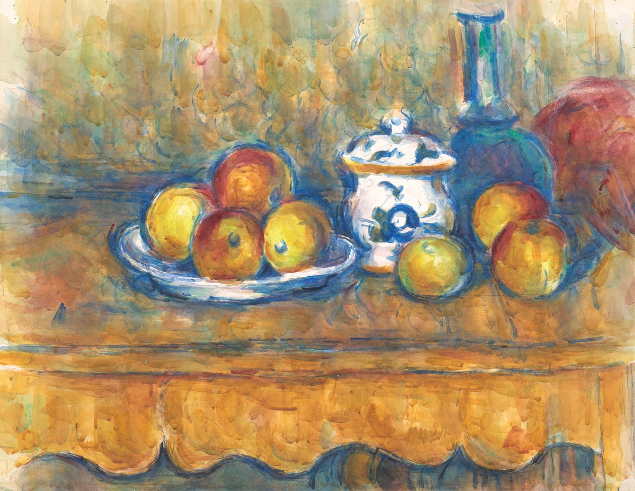 Stillleben mit blauer Flasche, Zuckerdose und Äpfeln, 1900-1902 von Paul Cézanne
