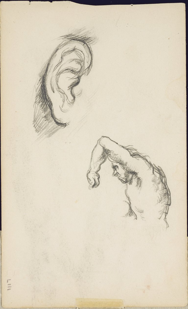 Studien nach Luca Signorelli: ein Ohr und eine Figur eines Mannes von Paul Cézanne