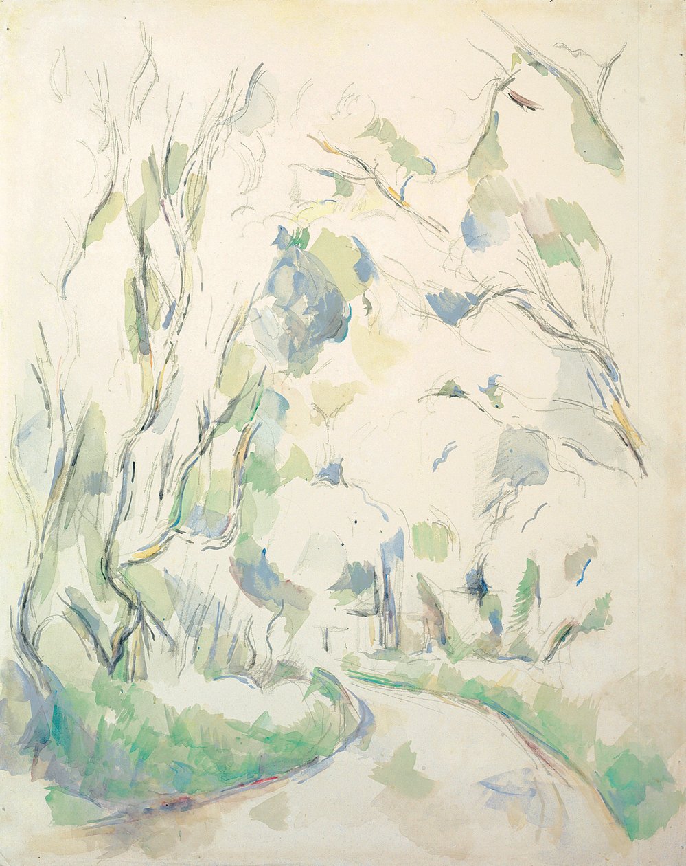 Brunnen und ein gewundener Pfad im Park von Château Noir; Puits et route tournante dans le parc de Château Noir, ca. 1900 von Paul Cézanne