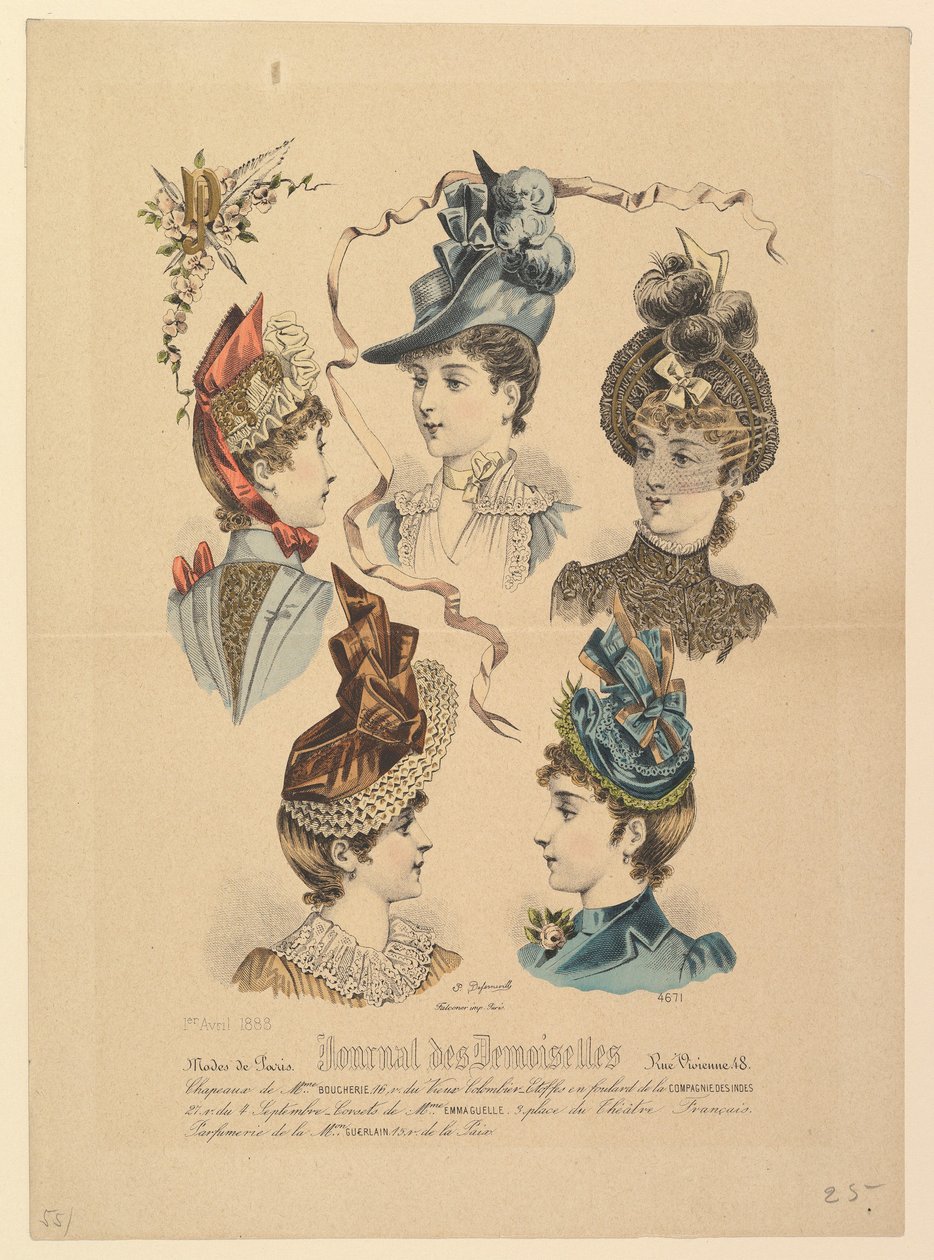 Damenhüte, Nr. 4671, aus dem Journal des Demoiselles von Paul Deferneville