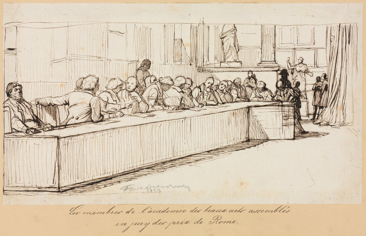 Die Mitglieder der Akademie der Schönen Künste versammelten sich zur Jury des Rom-Preises, 1841 oder 1842 von Paul Delaroche