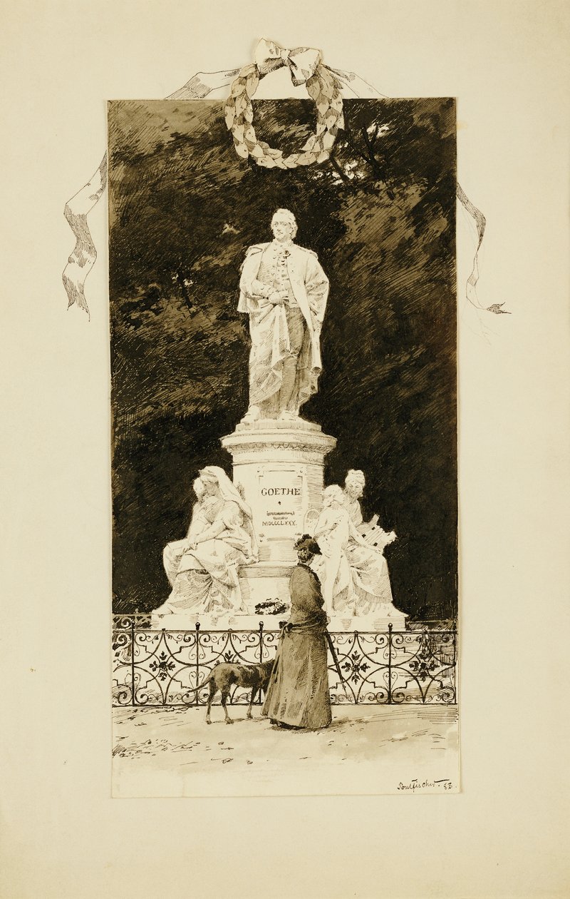 Eine elegante Dame an der Statue von Goethe, 1888 von Paul Fischer
