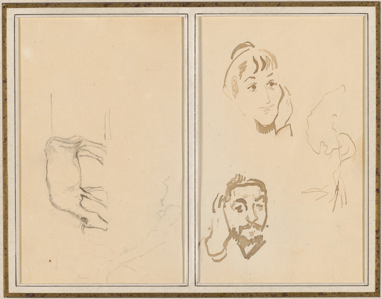 Eine grasende Kuh; Kopf einer Frau mit der Hand an der Wange und Kopf eines Mannes mit der Hand am Ohr (verso) von Paul Gauguin