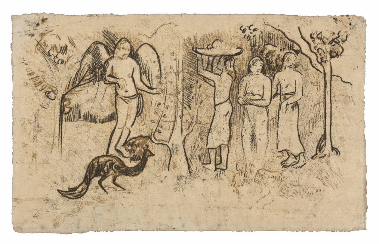 Engel, Pfau und drei Tahitianer von Paul Gauguin