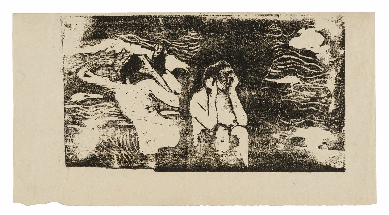 An den schwarzen Felsen, aus der Suite der späten Holzschnittdrucke von Paul Gauguin