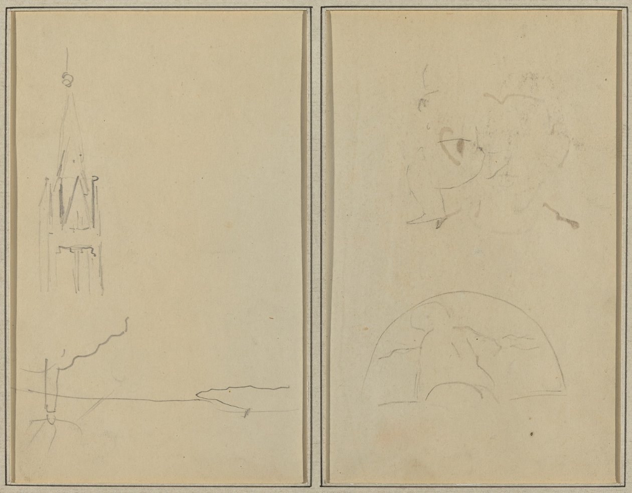 Kirchturm; Eine Skizze eines Fächers [recto] von Paul Gauguin