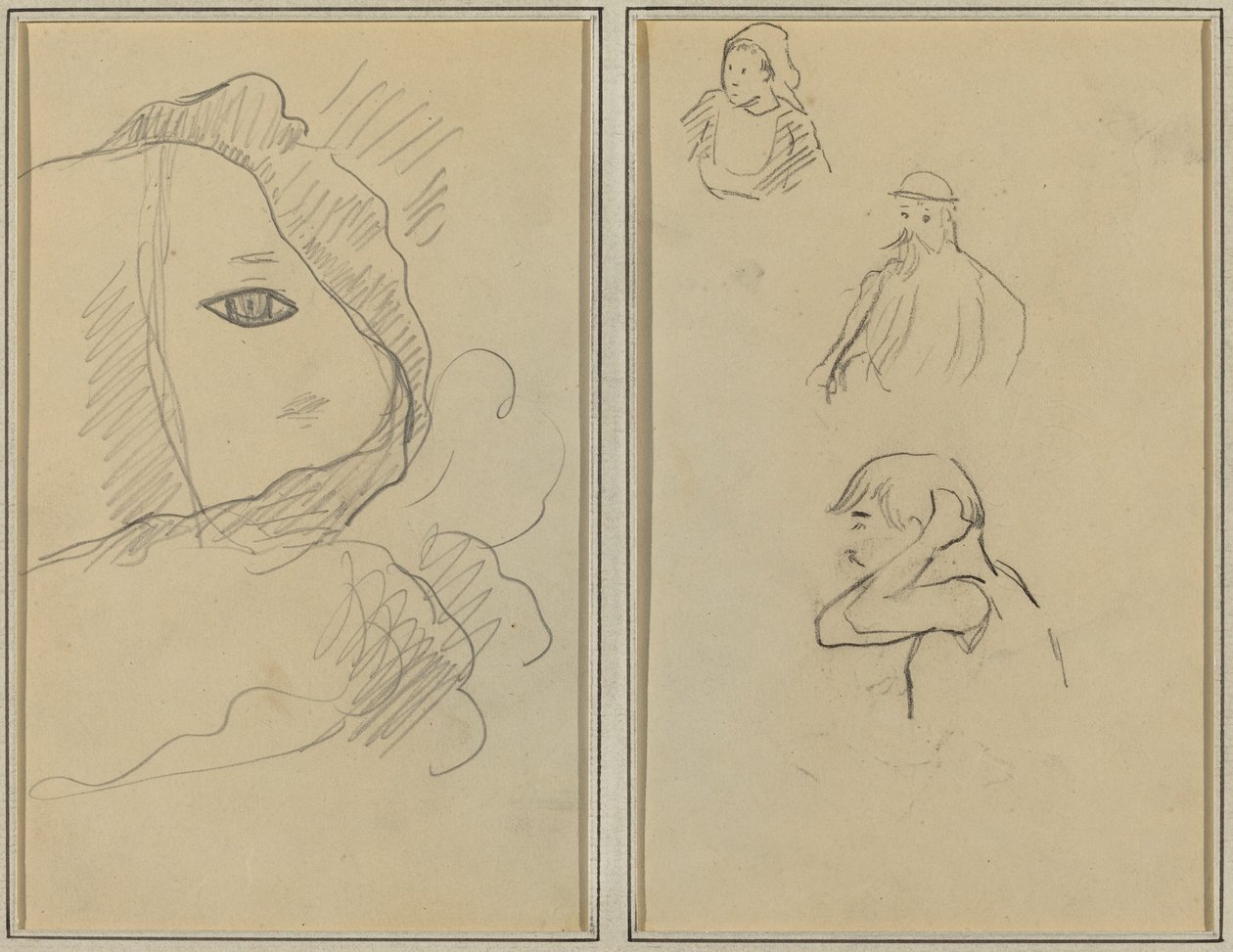 Auge und Teil des Gesichts; Eine bretonische Frau und zwei Männer (recto) von Paul Gauguin