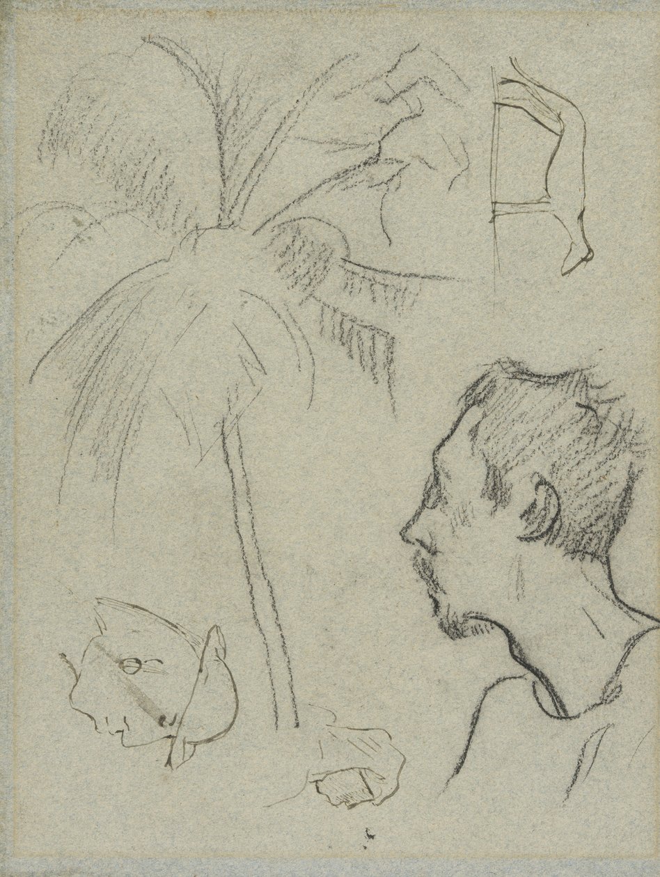 Profil von Charles Laval mit Palme und anderen Skizzen von Paul Gauguin