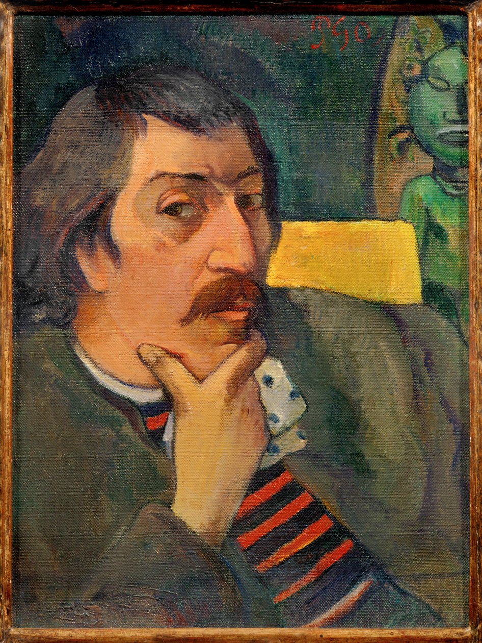 Selbstporträt mit tahitianischem Idol von Paul Gauguin