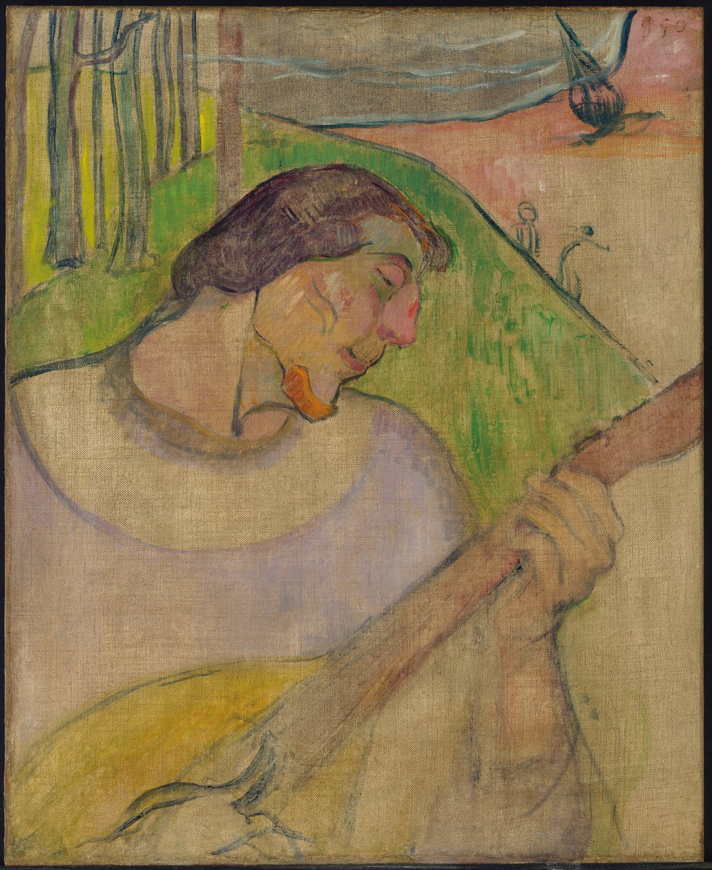 Selbstporträt mit Mandoline, ca. 1889 von Paul Gauguin