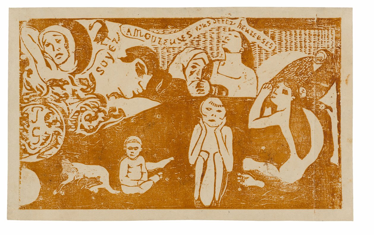 Soyez amoureuses, vous serez heureuses (Liebe, und du wirst glücklich sein), aus der Suite der späten Holzschnittdrucke von Paul Gauguin