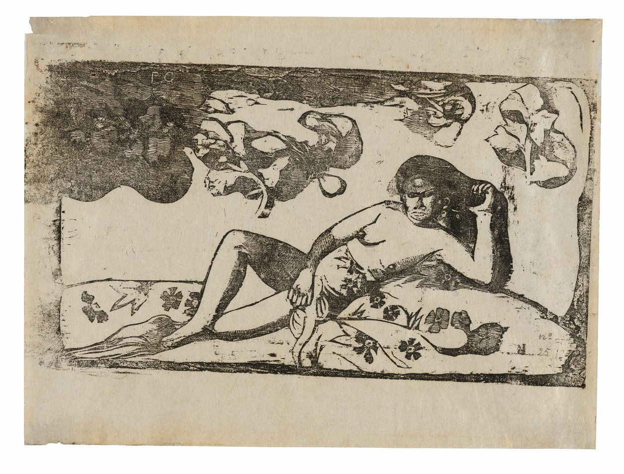 Te arii vahine—opoi (Frau mit Mangos—Müde), aus der Suite der späten Holzschnittdrucke von Paul Gauguin