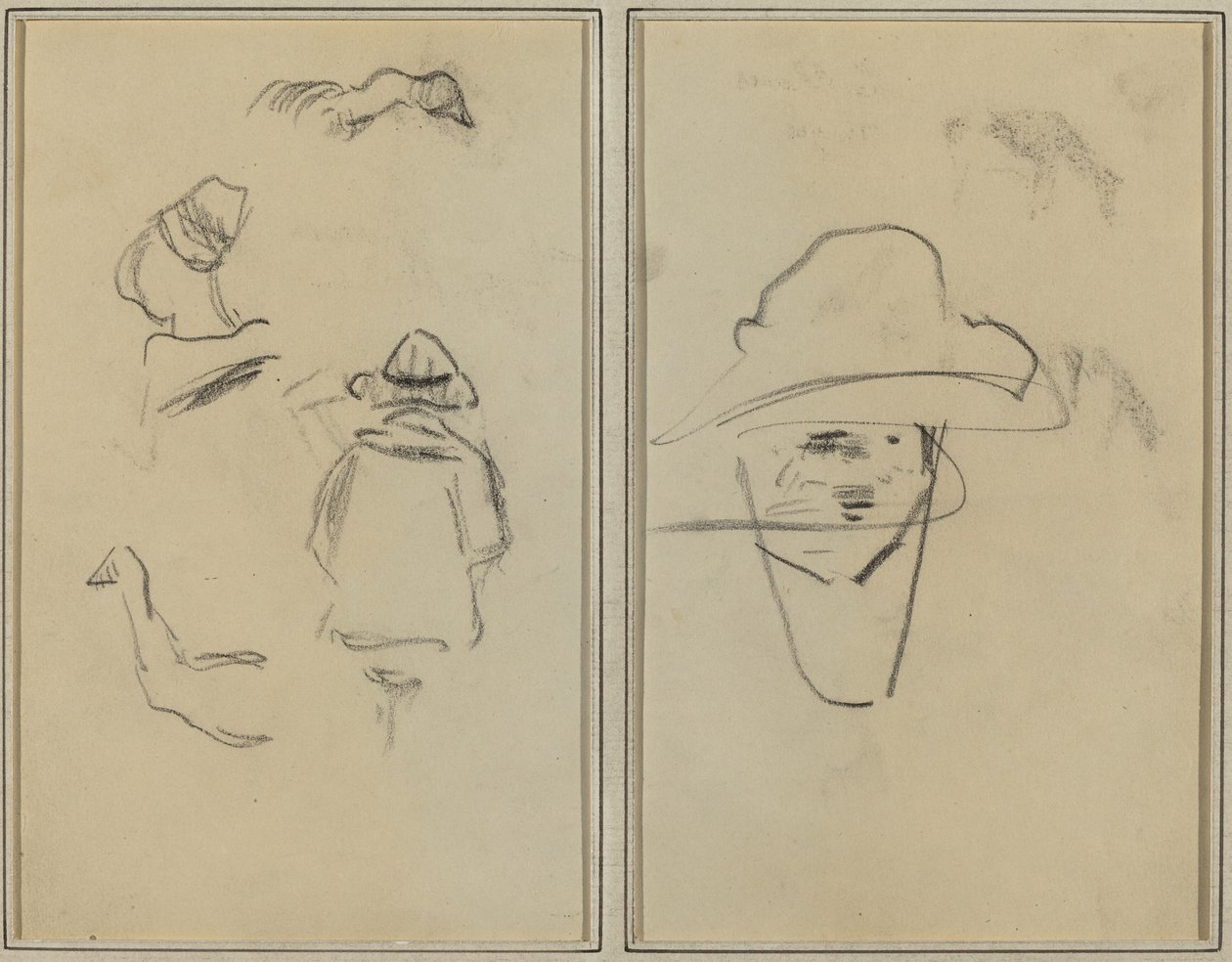 Zwei bretonische Figuren und Studien von zwei Gänsen; Mann mit Hut [verso] von Paul Gauguin